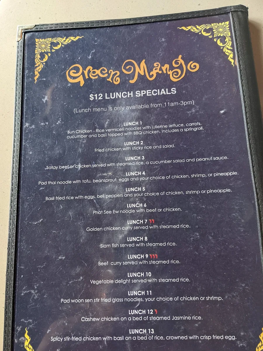 Menu, Green Mango