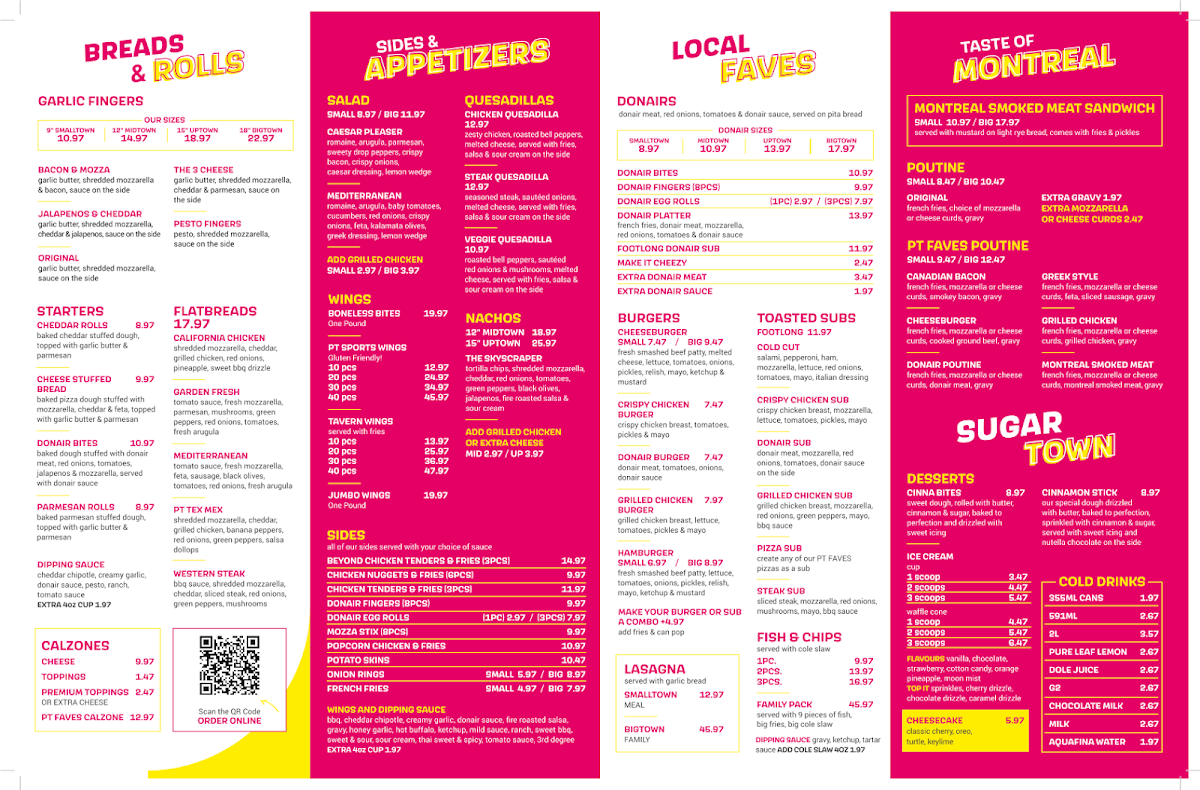 Menu, Pizzatown Bedford