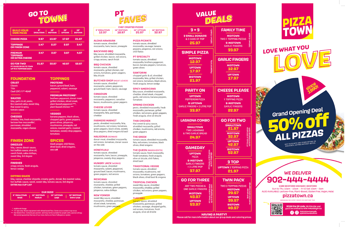 Menu, Pizzatown Bedford