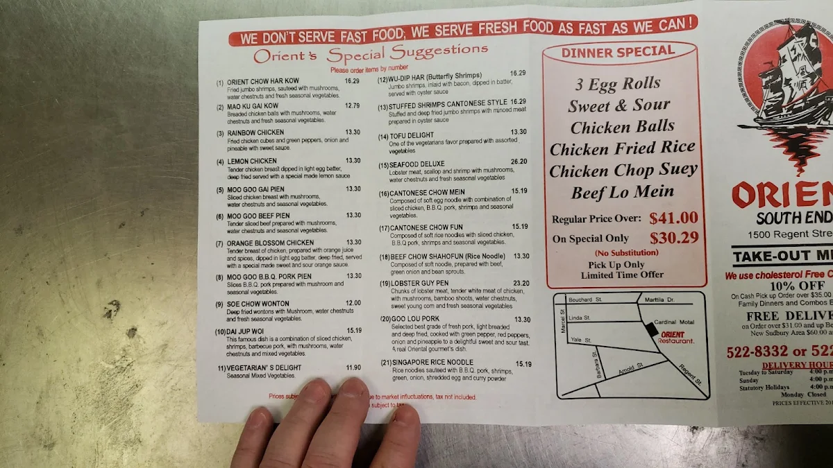 Menu, Orient Restaurant