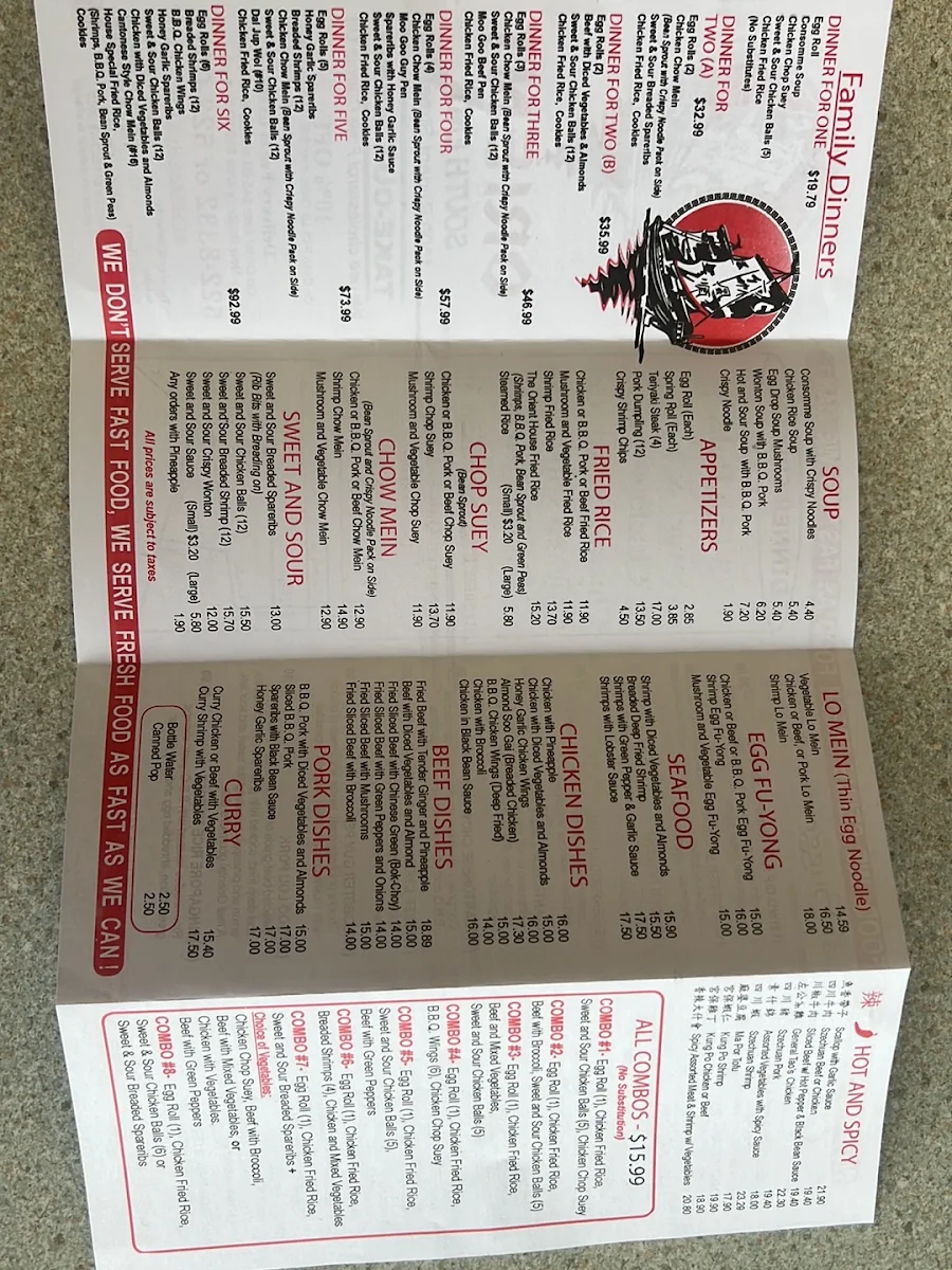 Menu, Orient Restaurant