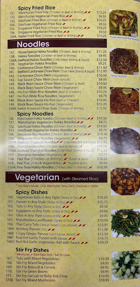 Menu, Fine Taste Hakka Chinese Restaurant