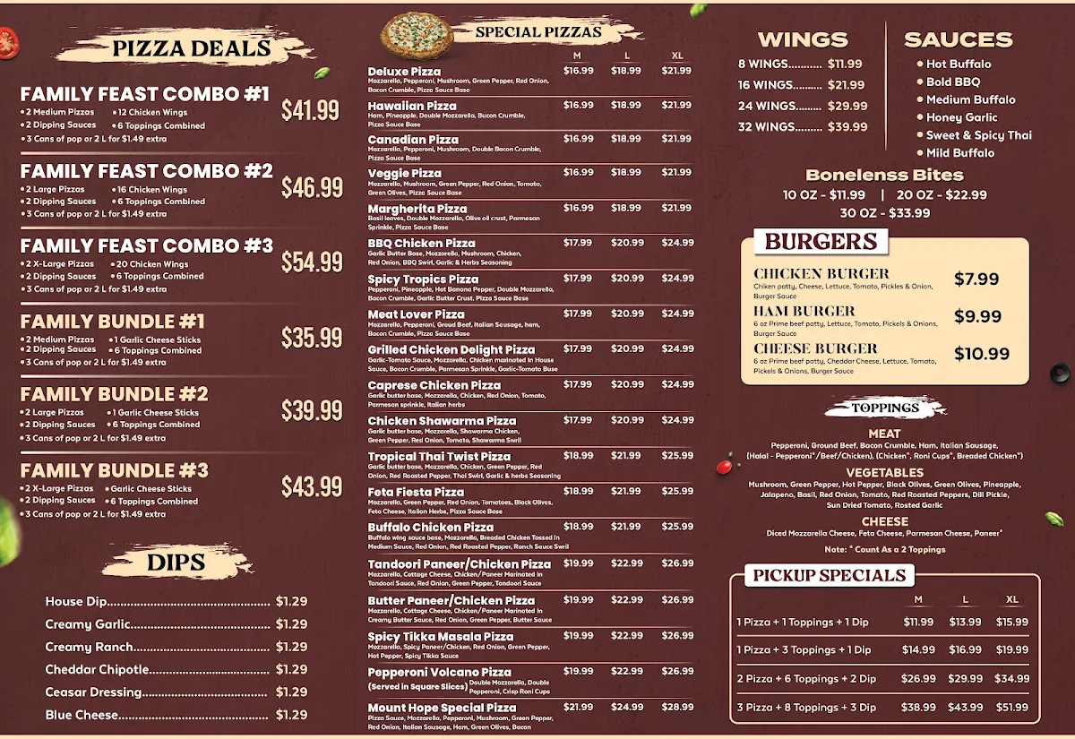 Menu, Mount Hope Pizza & Wings