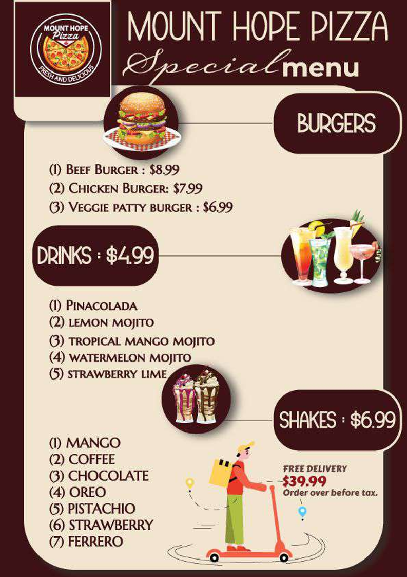 Menu, Mount Hope Pizza & Wings