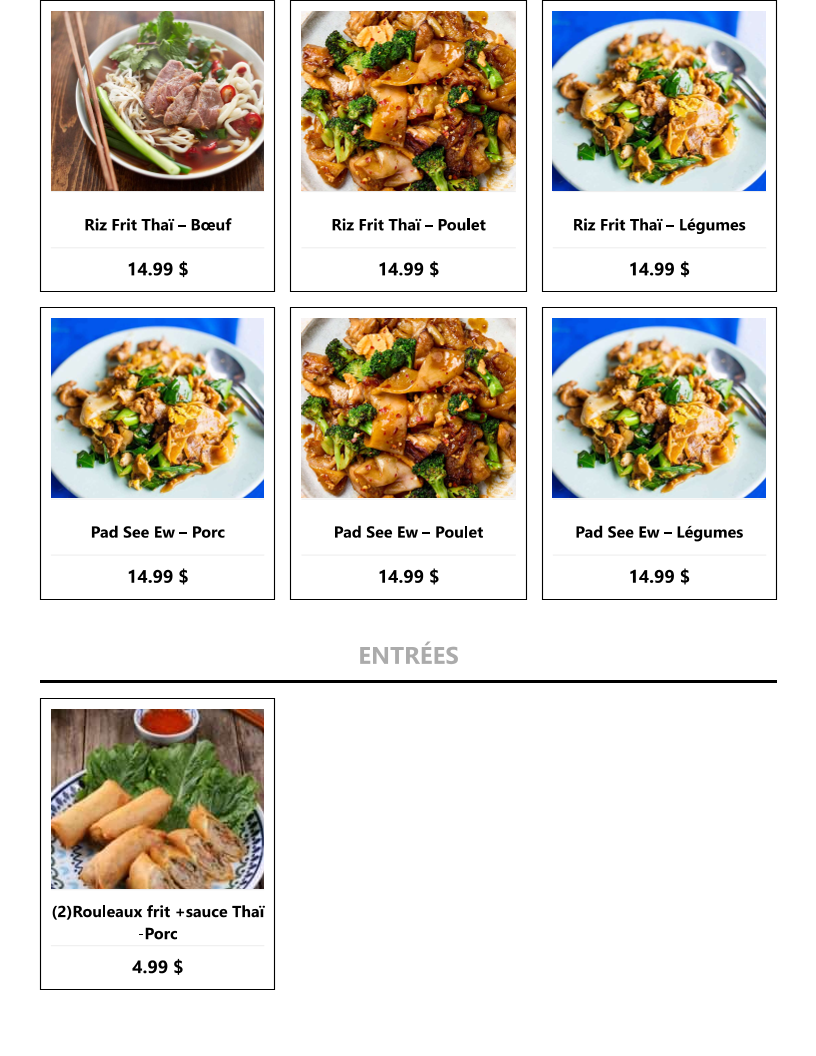 Menu, Pon Thai Truck Food