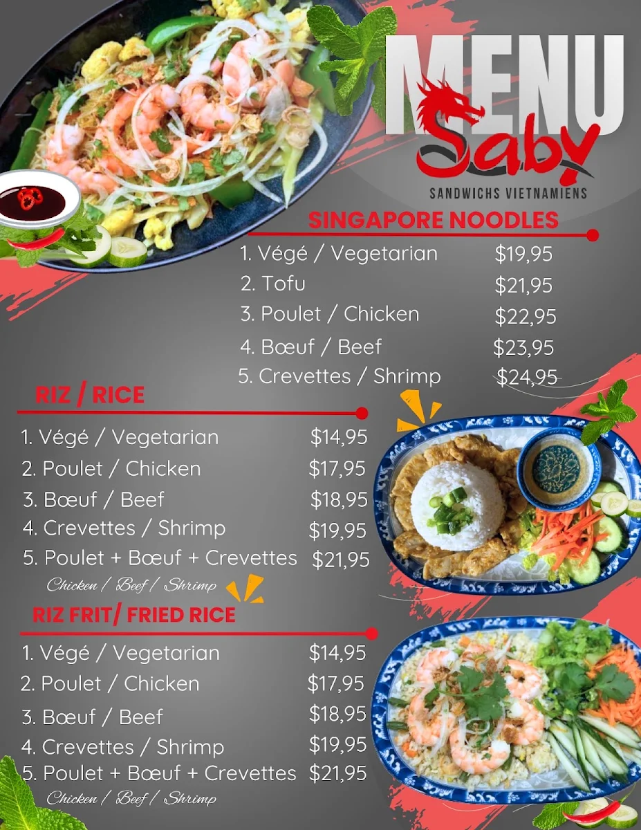 Menu, Sandwichs Vietnamiens Saby