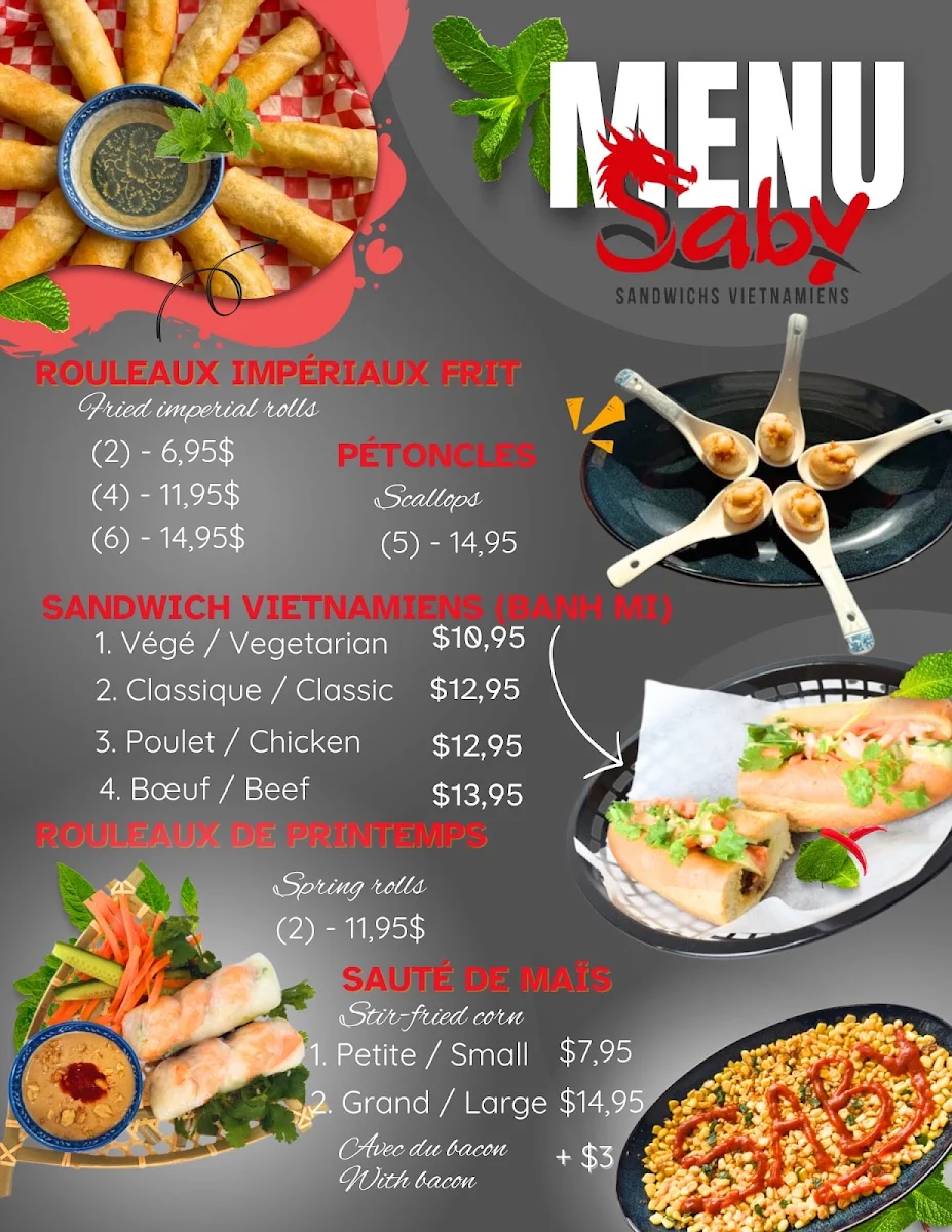 Menu, Sandwichs Vietnamiens Saby