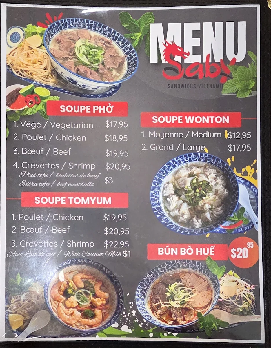 Menu, Sandwichs Vietnamiens Saby