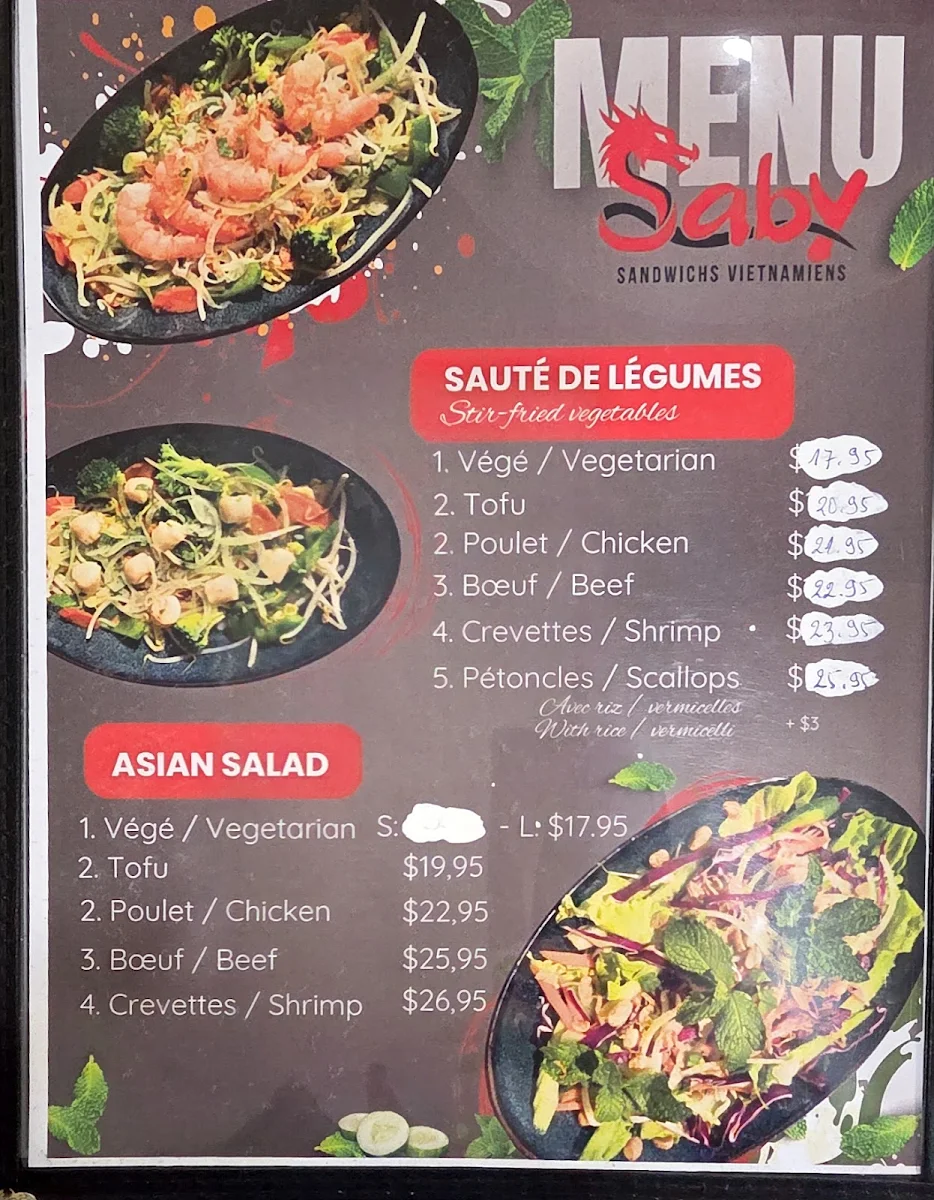 Menu, Sandwichs Vietnamiens Saby