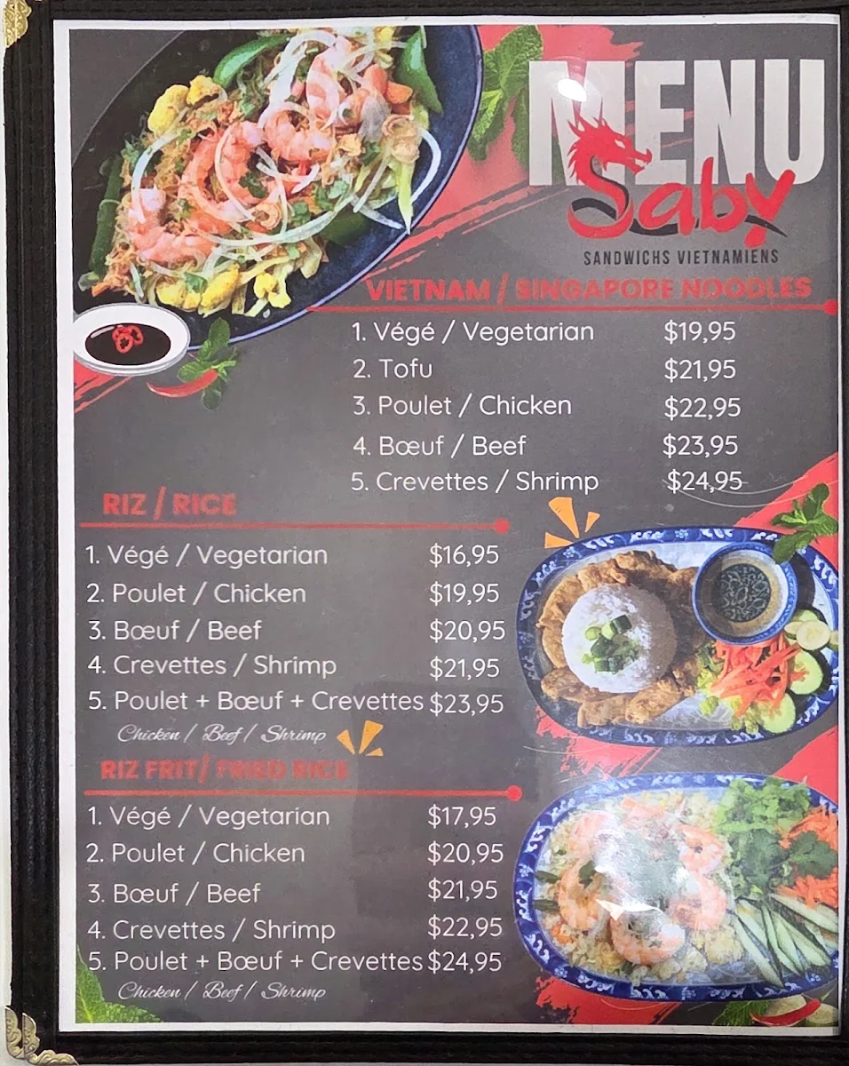 Menu, Sandwichs Vietnamiens Saby