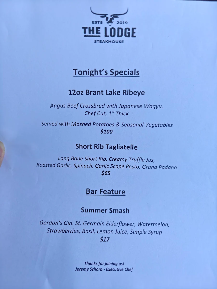 Menu, The Lodge Steakhouse