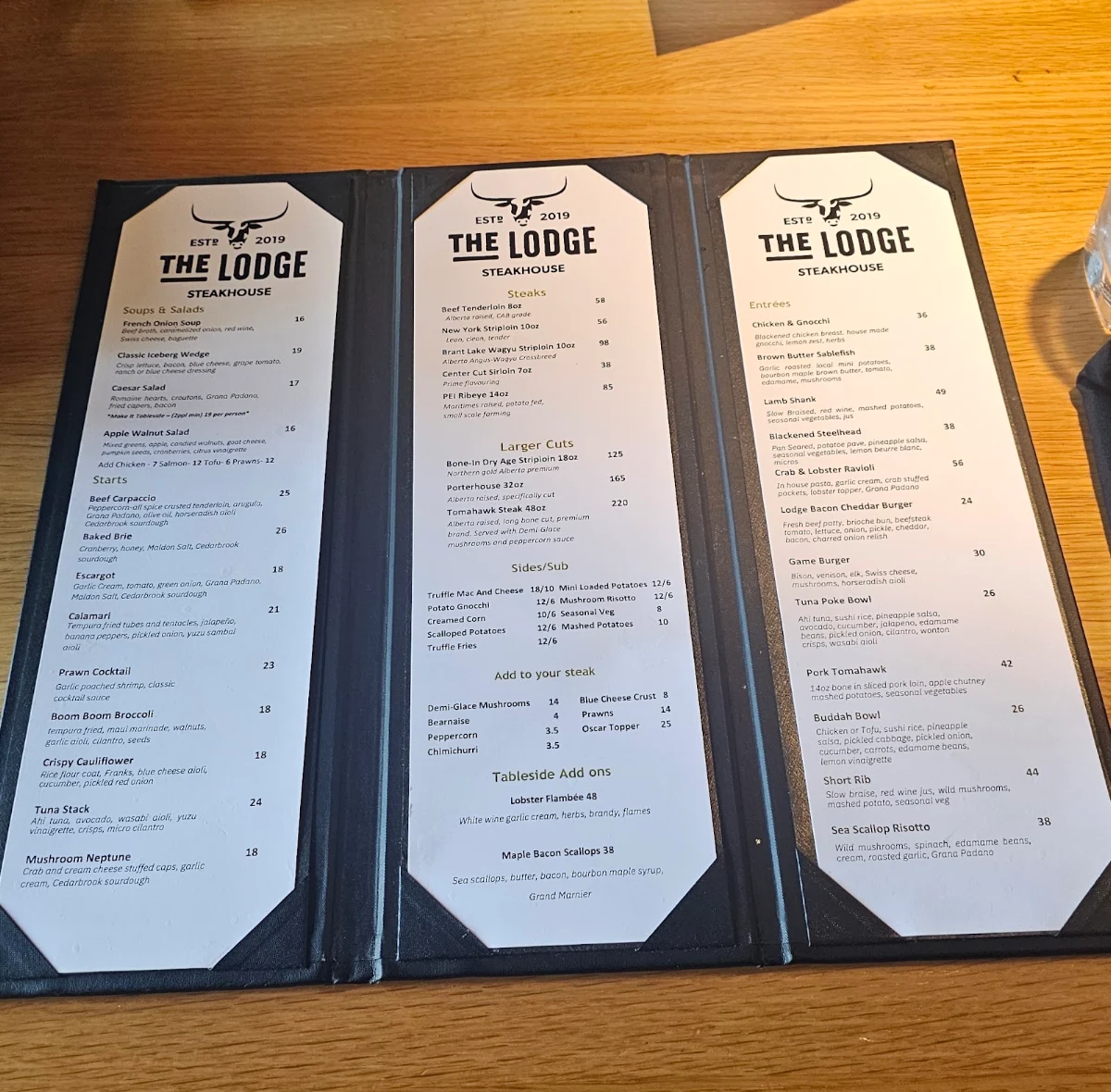 Menu, The Lodge Steakhouse