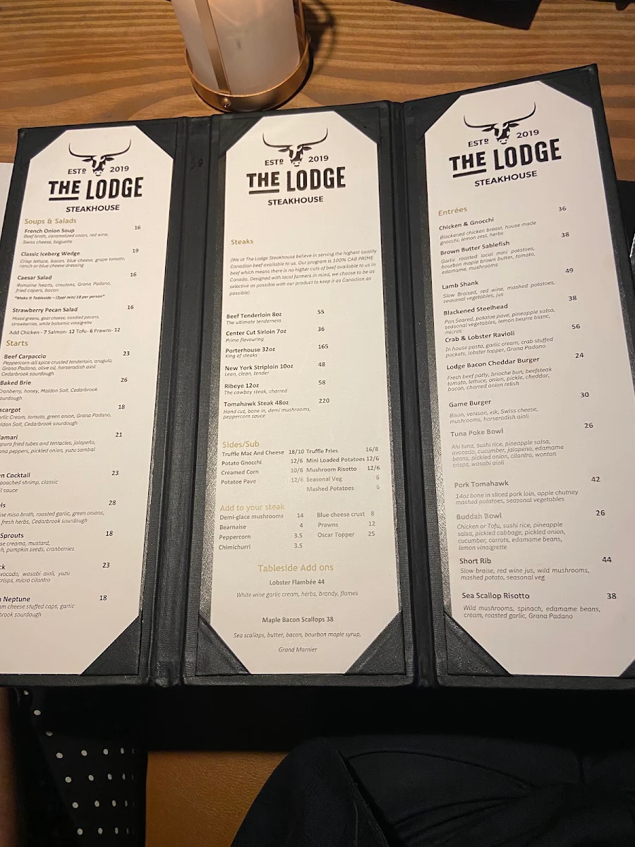 Menu, The Lodge Steakhouse