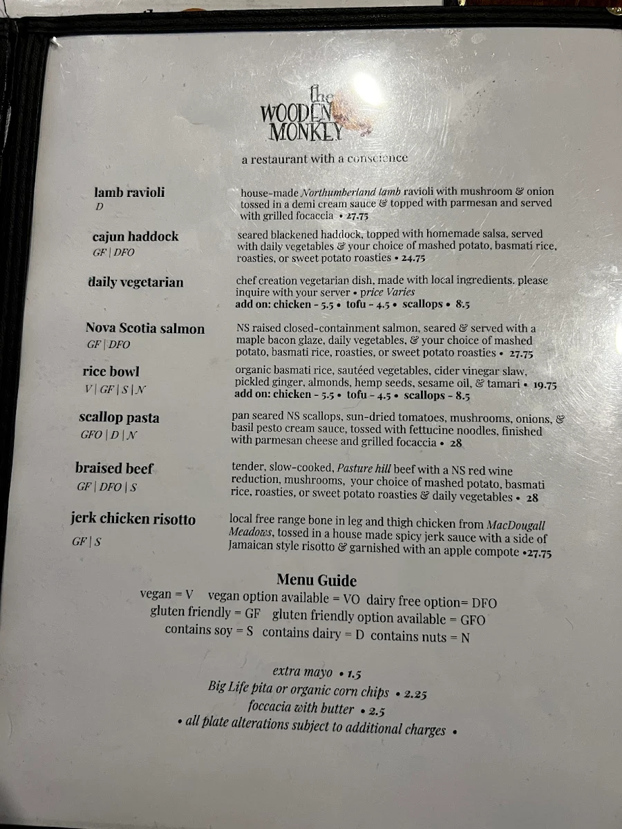 Menu, The Wooden Monkey