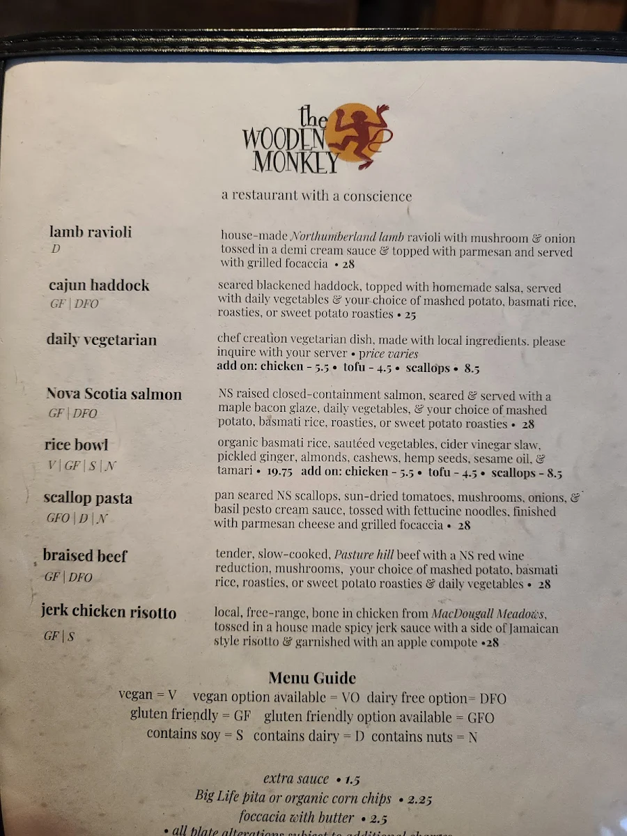 Menu, The Wooden Monkey