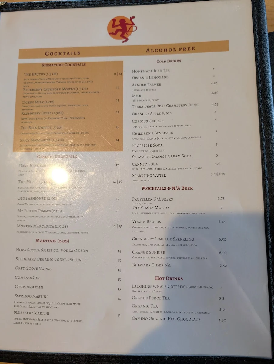 Menu, The Wooden Monkey