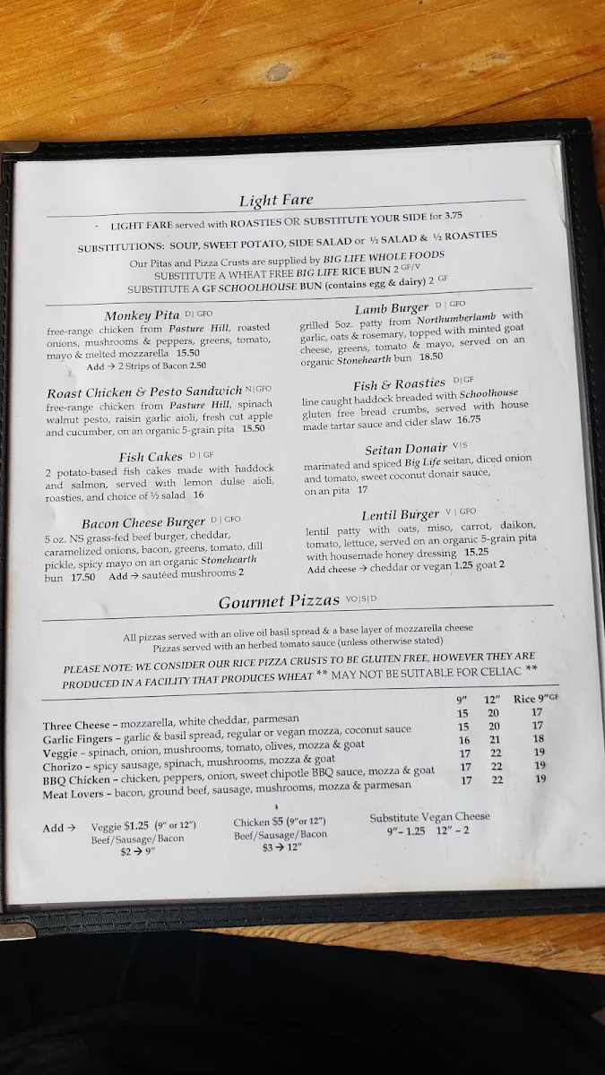 Menu, The Wooden Monkey