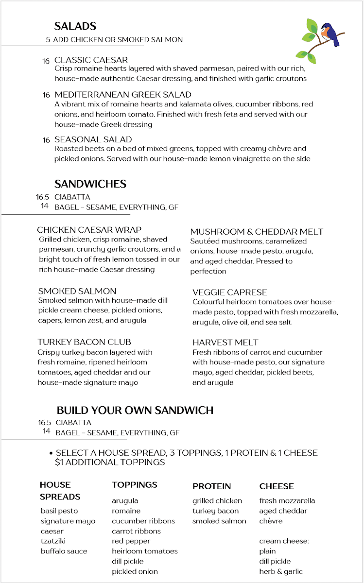 Menu, The Bluebird Bistro Elora