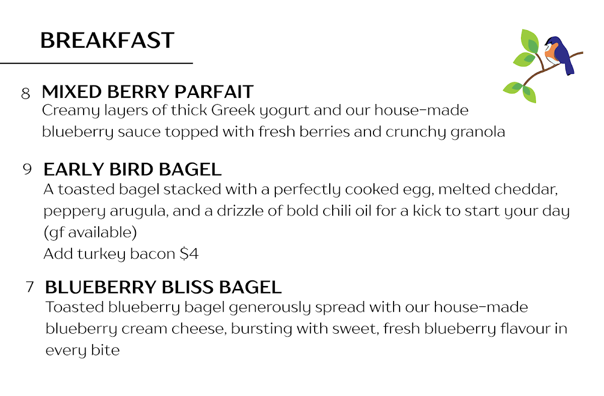 Menu, The Bluebird Bistro Elora