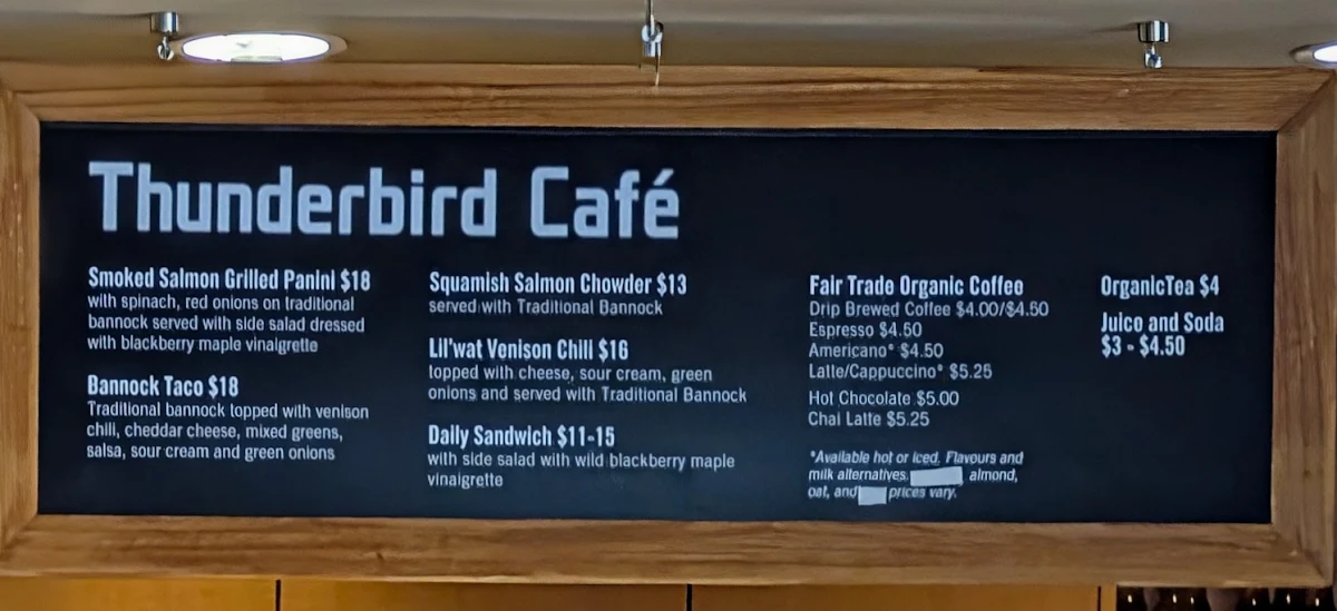 Menu, Thunderbird Café