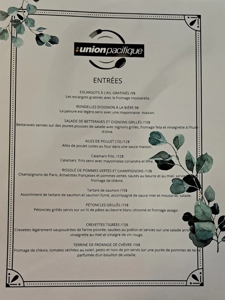 Menu, Union Pacifique