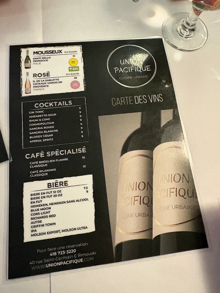 Menu, Union Pacifique