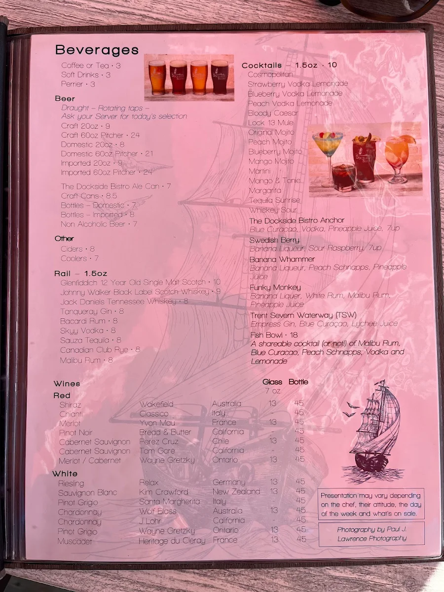 Menu, The Dockside Bistro