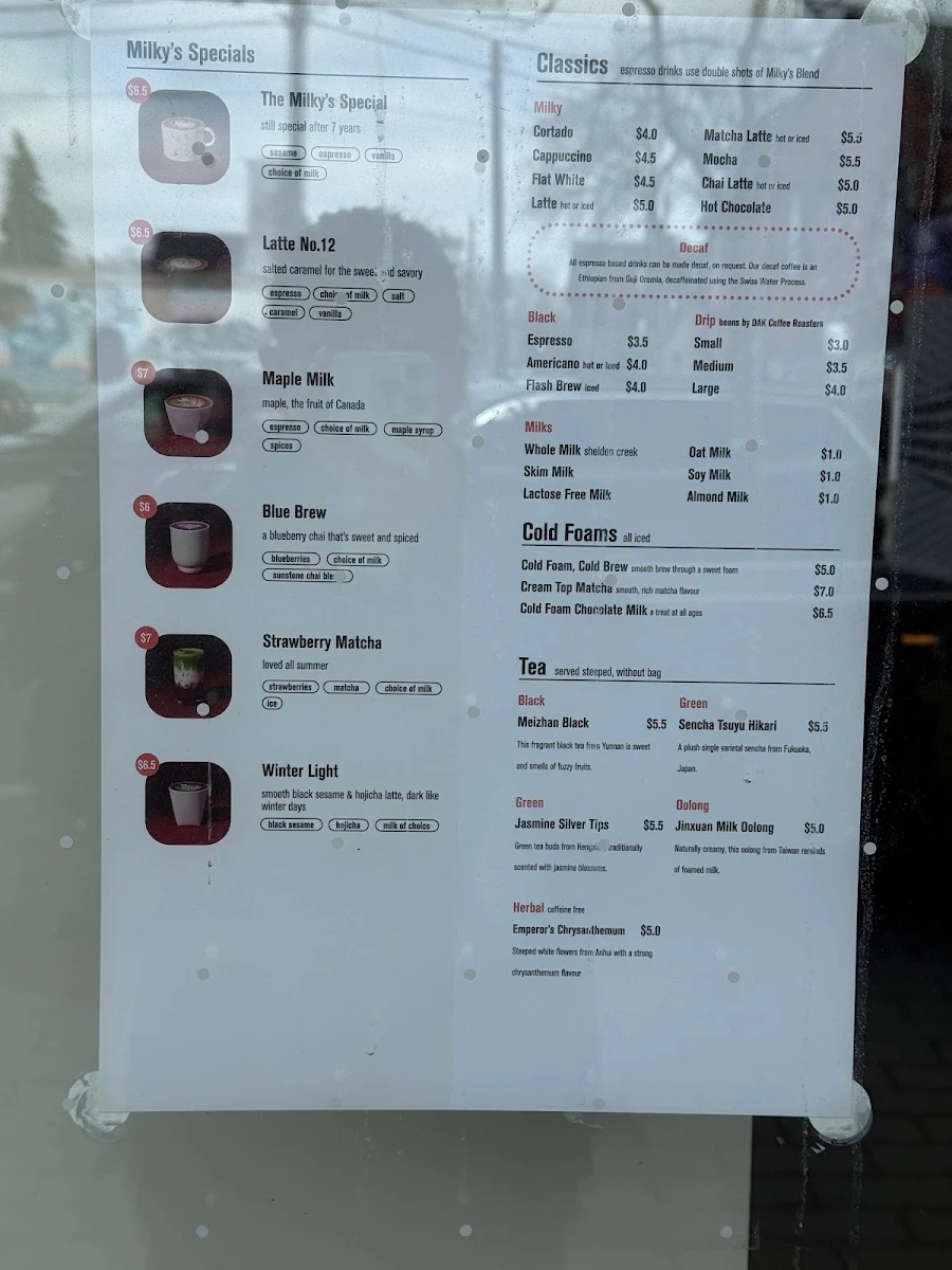 Menu, Milky's Coffee