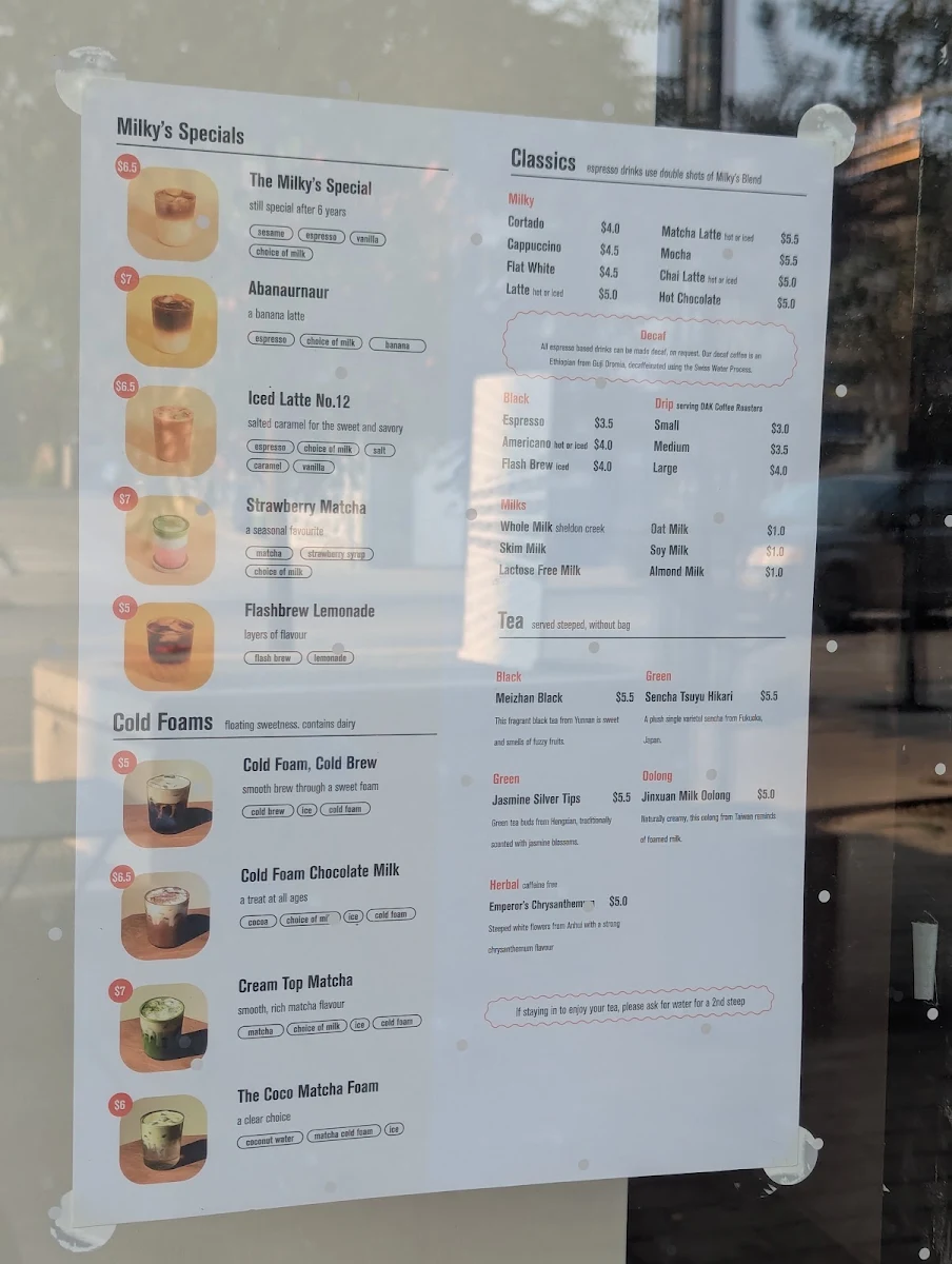 Menu, Milky's Coffee