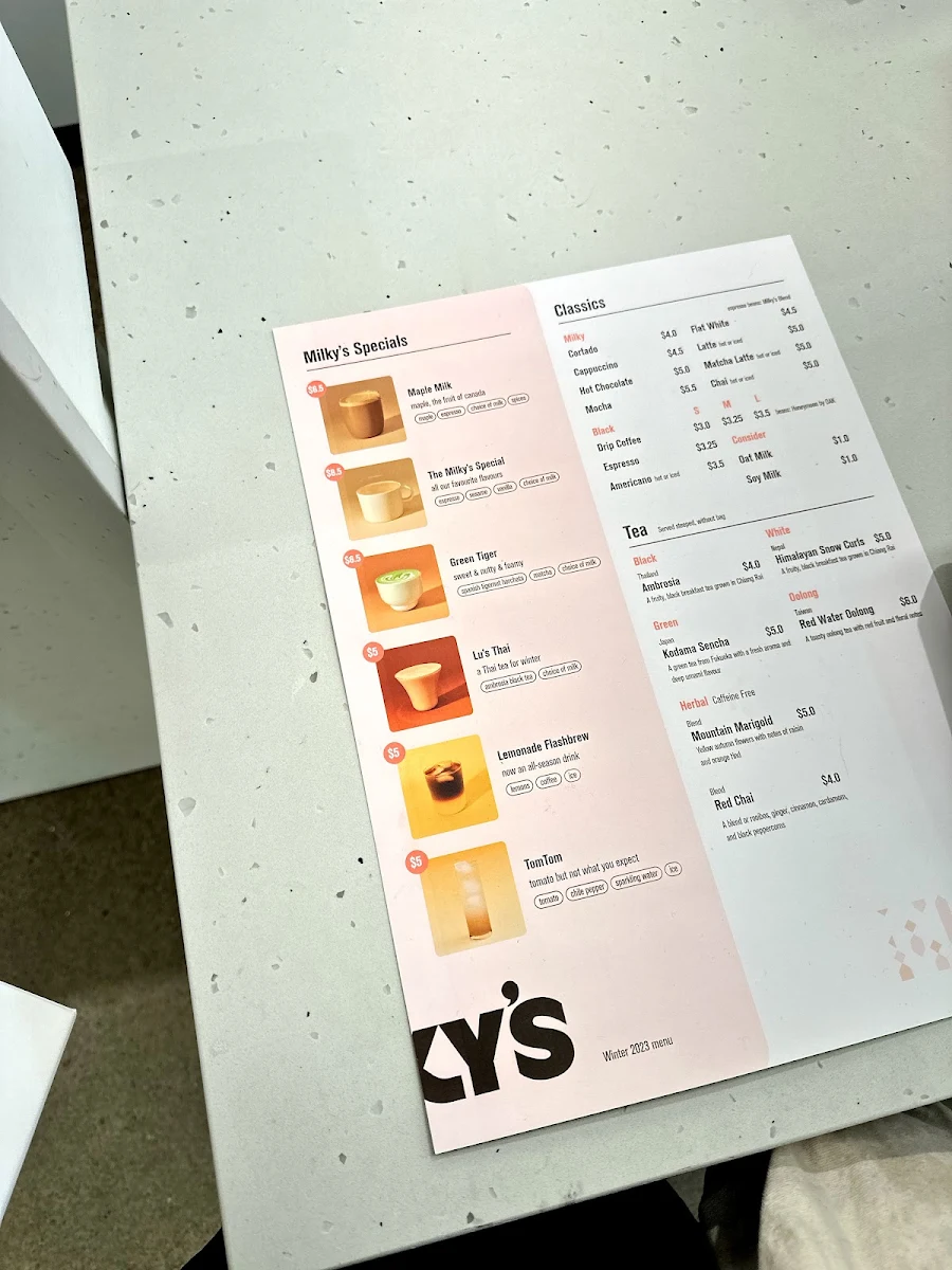 Menu, Milky's Coffee