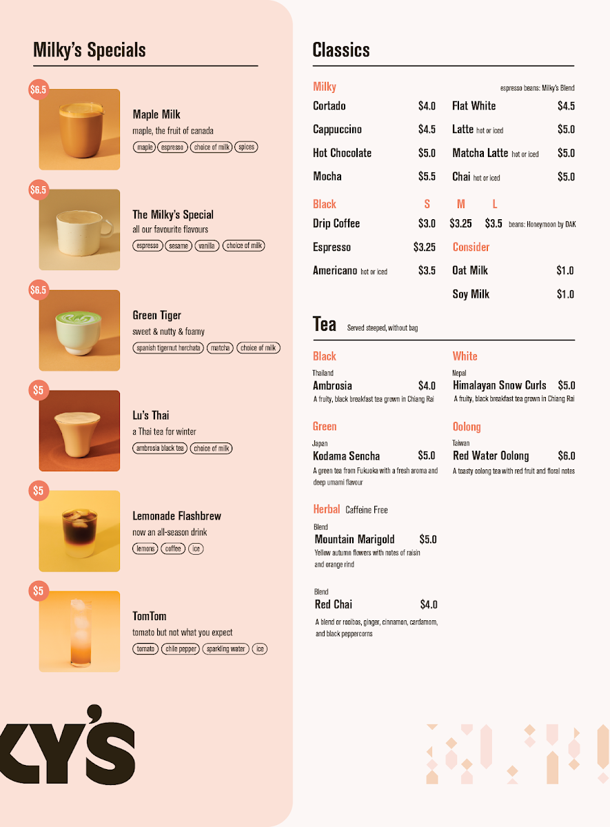 Menu, Milky's Coffee