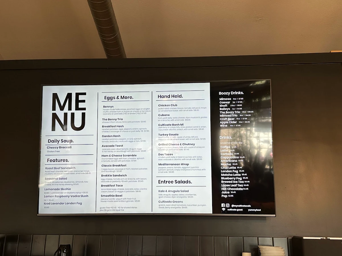 Menu, Cultivate