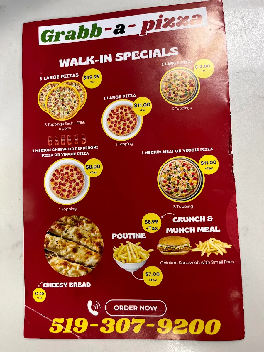 Menu, Grabba Pizza