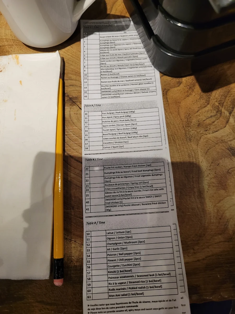 Menu, Mon Ami St-Laurent