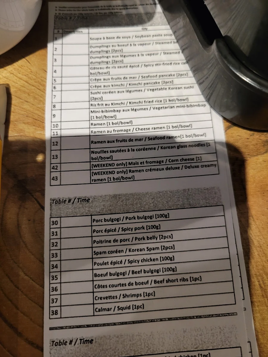 Menu, Mon Ami St-Laurent
