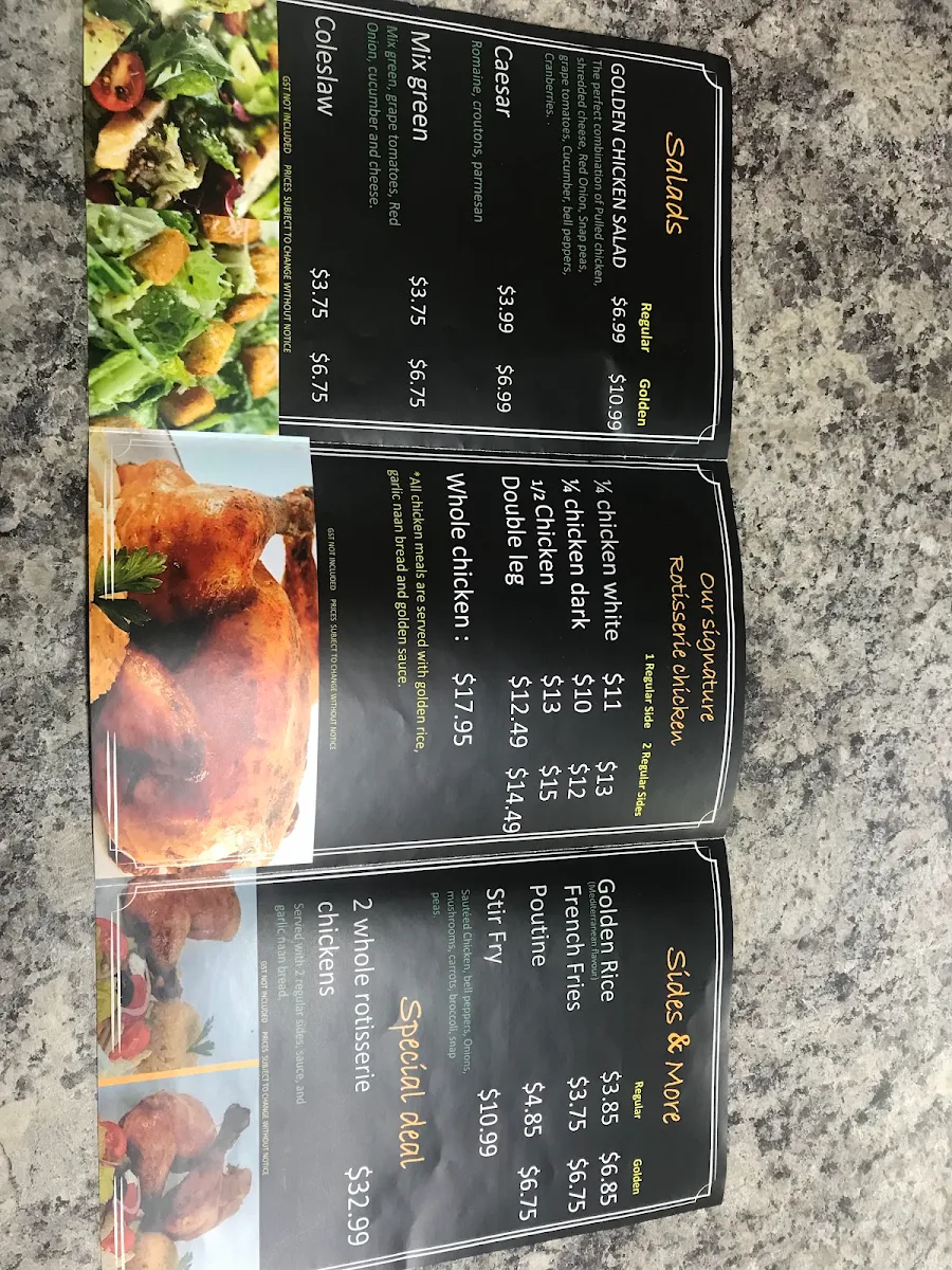 Menu, Golden Chicken BBQ ( GC+ )