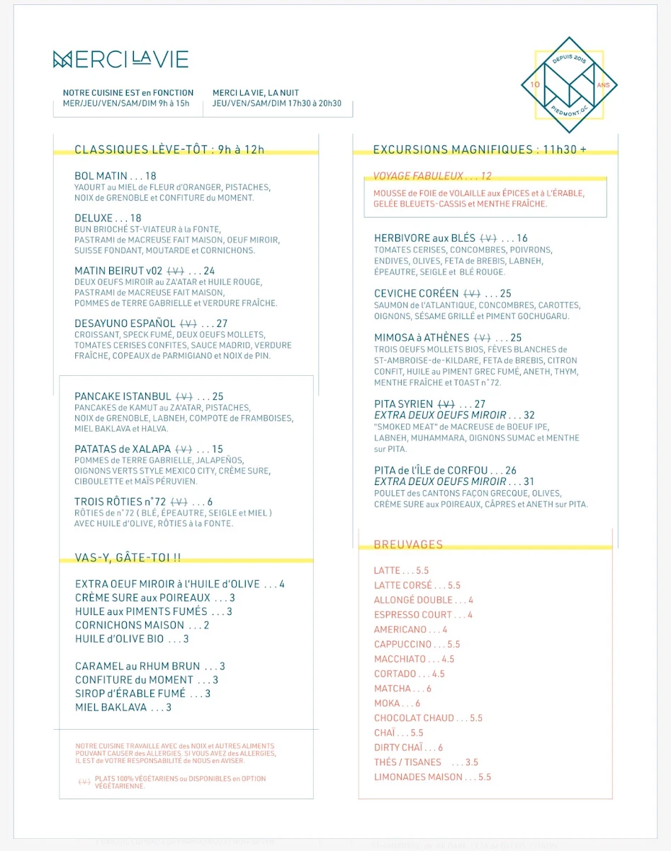 Menu, Merci la Vie