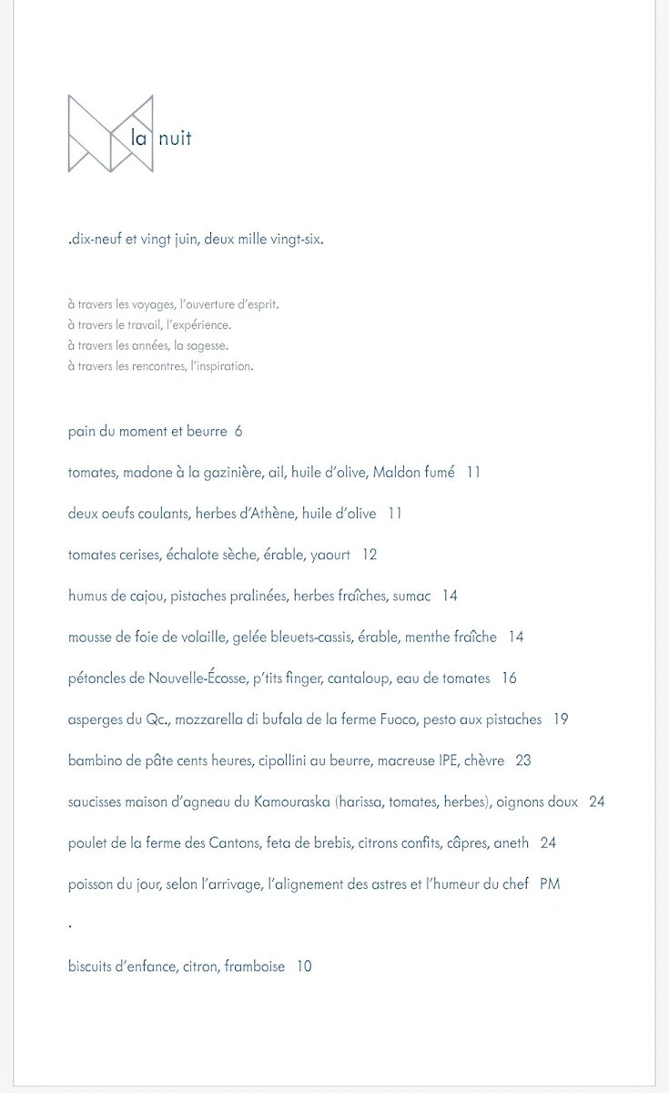 Menu, Merci la Vie