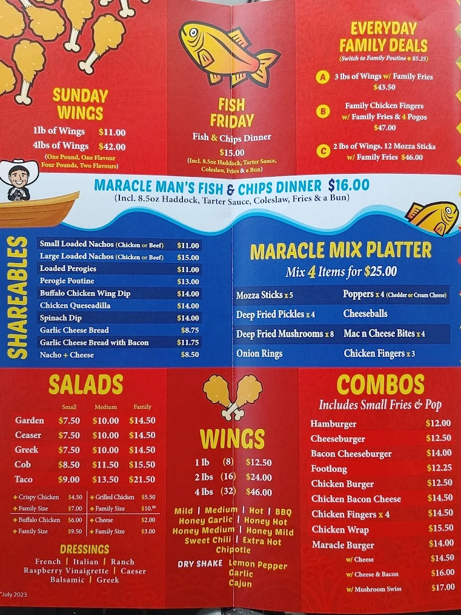 Menu, Maracle Mans