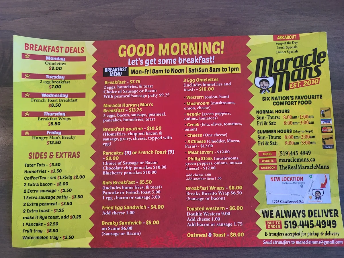 Menu, Maracle Mans