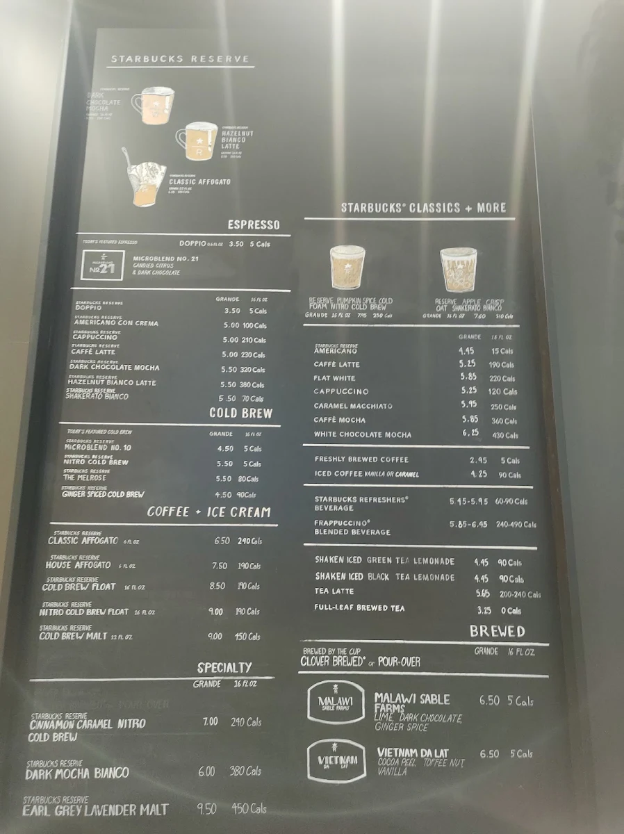 Menu, Starbucks Coffee Company