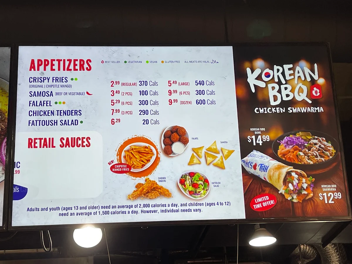 Menu, Tahini's Shawarma