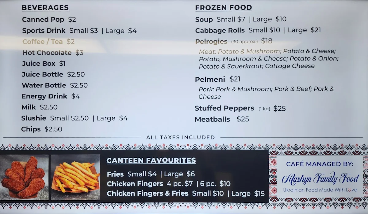 Menu, Mashyn Family Food