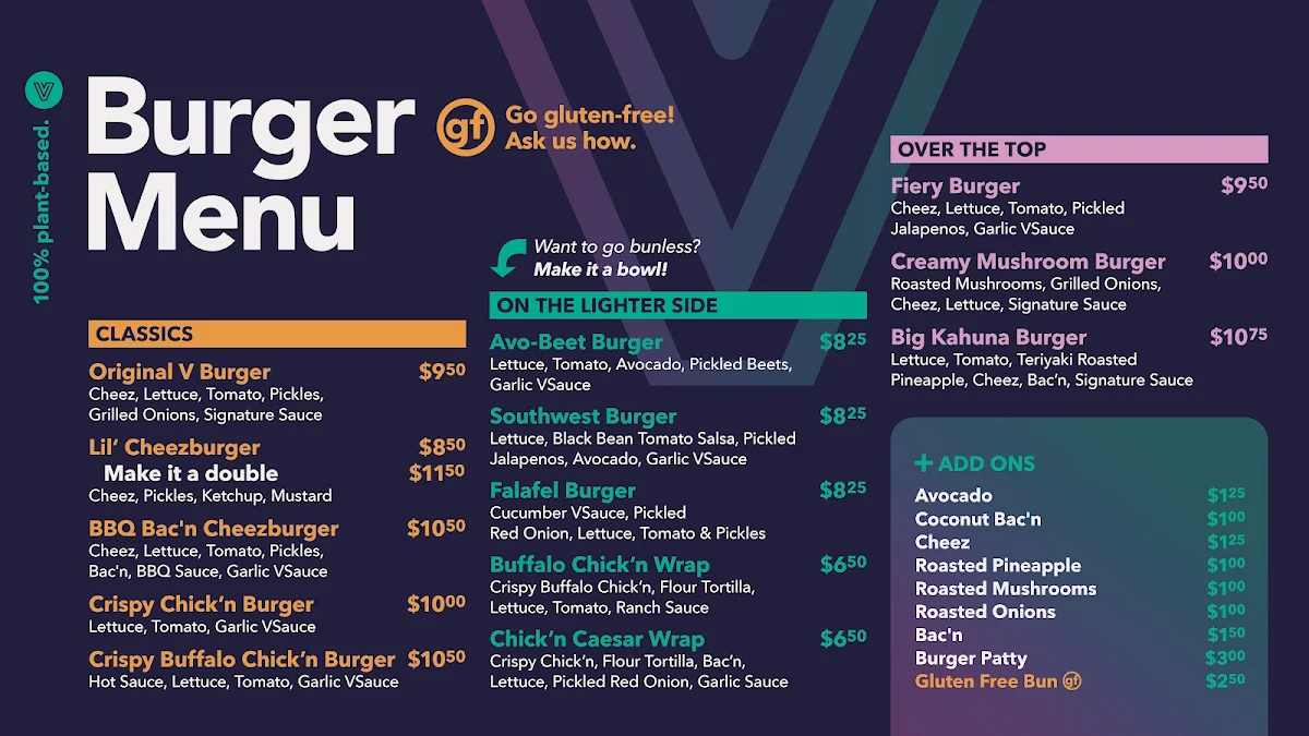 Menu, V Burger - 17 Ave - Ice Cream and Burger