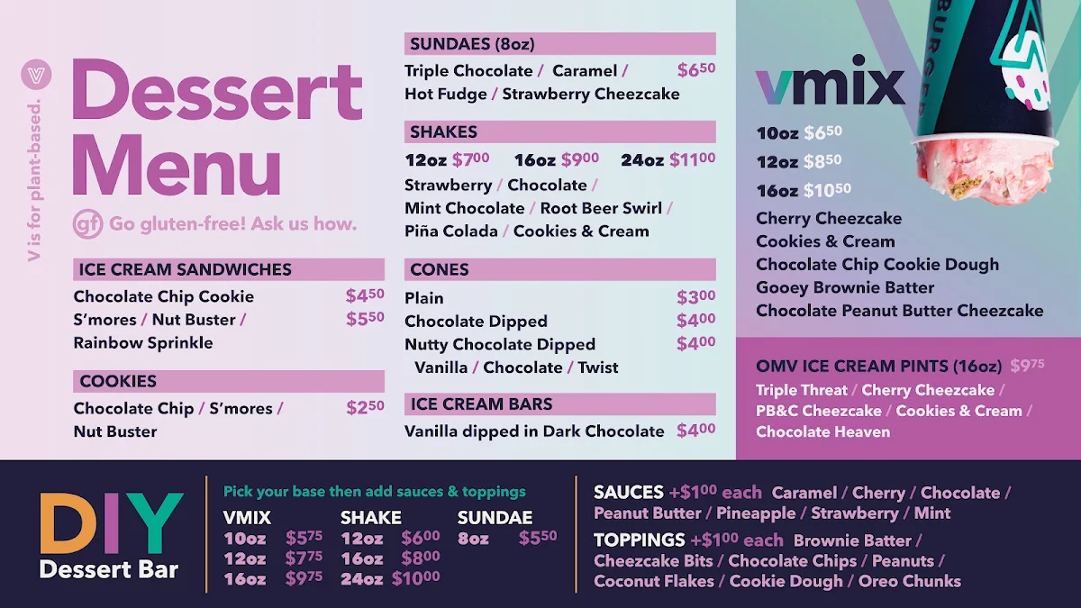 Menu, V Burger - 17 Ave - Ice Cream and Burger