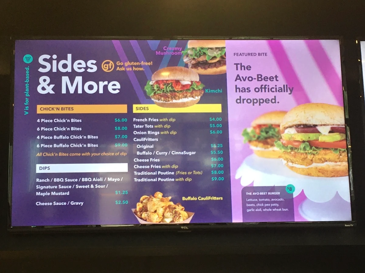 Menu, V Burger - 17 Ave - Ice Cream and Burger