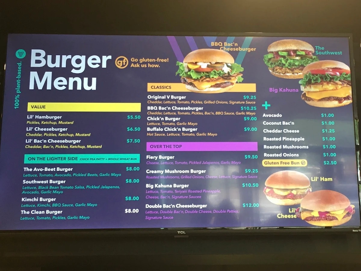 Menu, V Burger - 17 Ave - Ice Cream and Burger