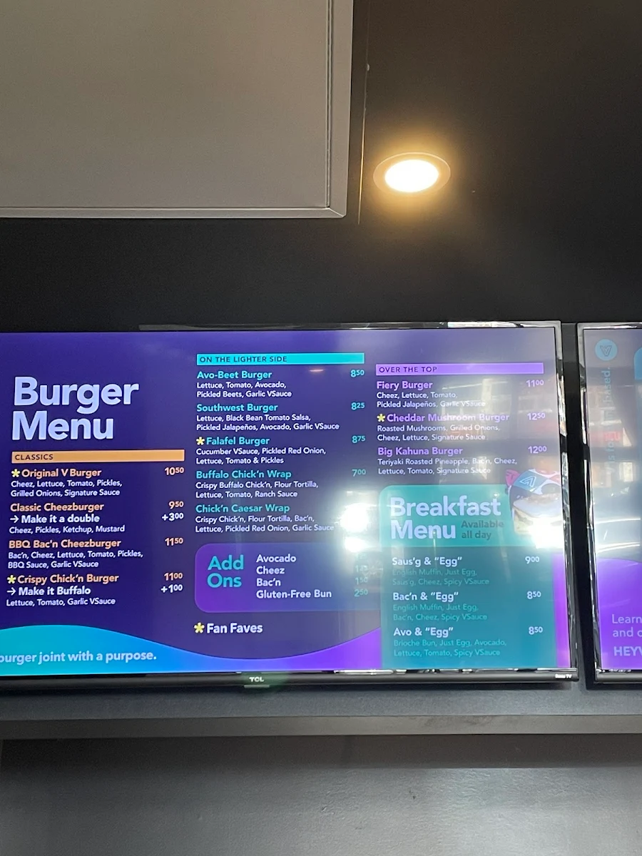 Menu, V Burger - 17 Ave - Ice Cream and Burger