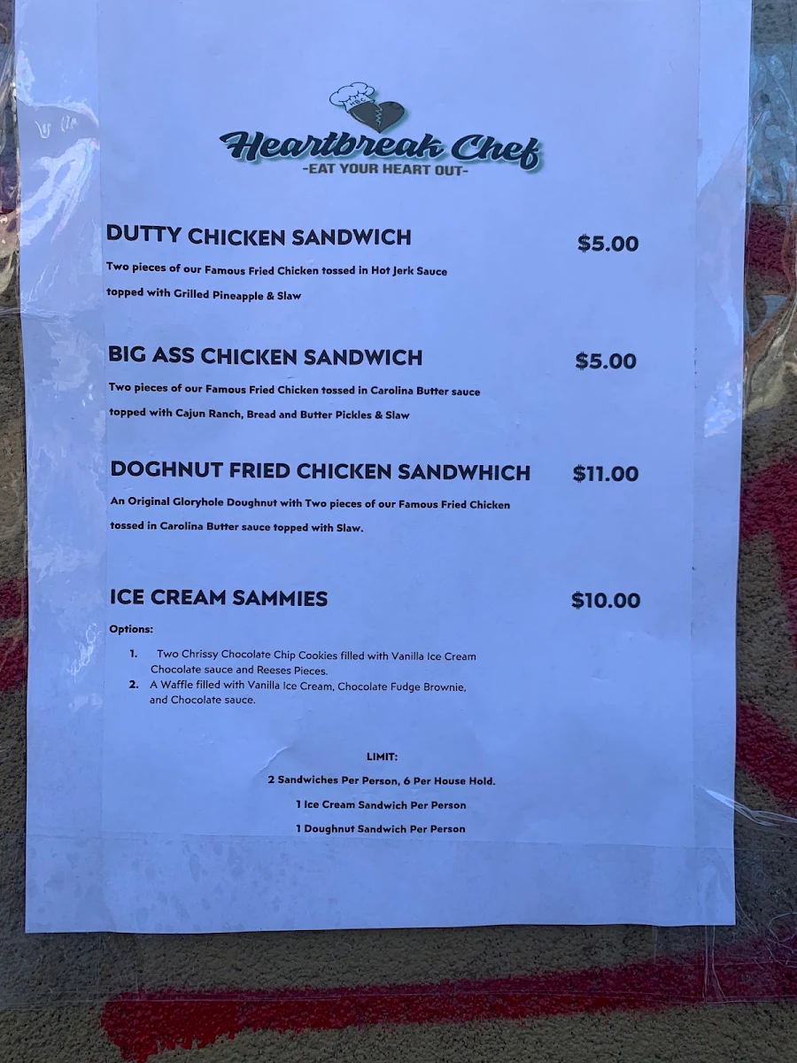Menu, The Heartbreak Chef