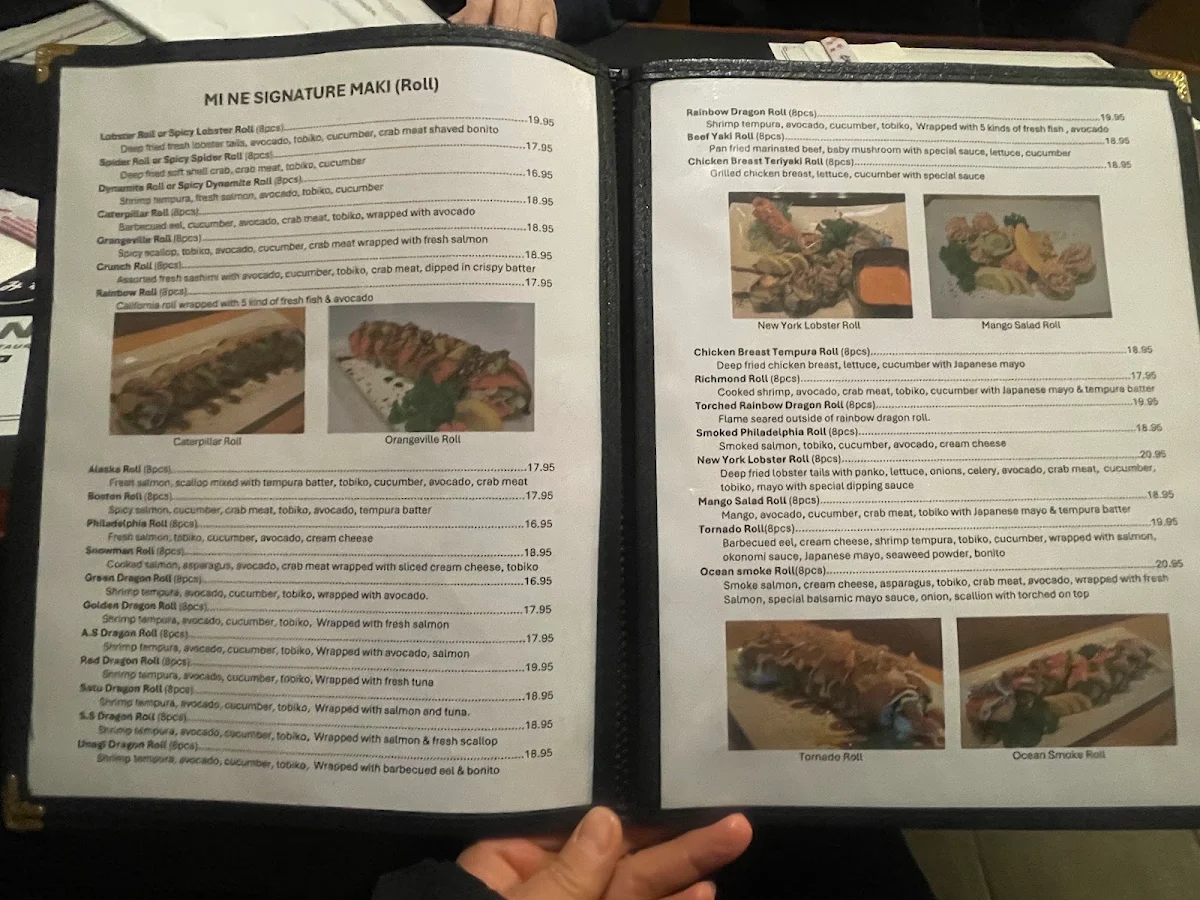 Menu, MI-NE Japanese Restaurant